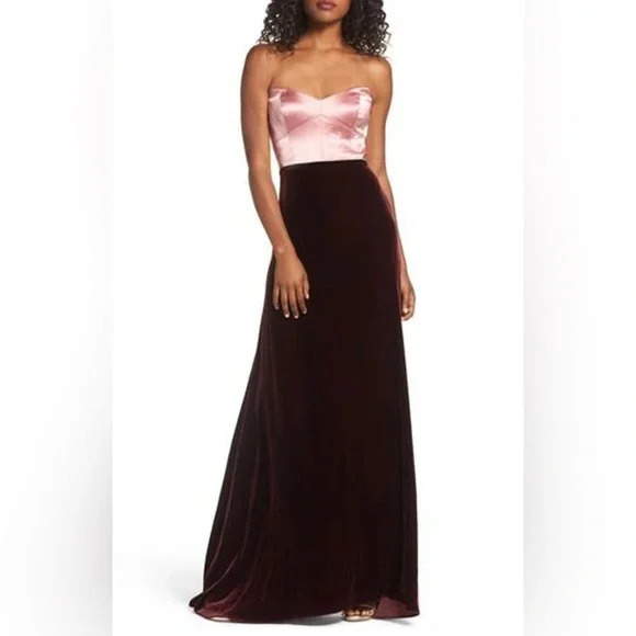 Jill Stuart (Orig: $518) Two Tone Silk Velvet Strapless Formal Gown Sz 10 - Picture 2 of 12